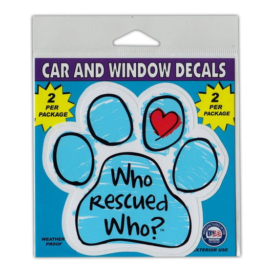 Window Decals, 2-Pack, Who Rescued Who?, Blue, 4.25