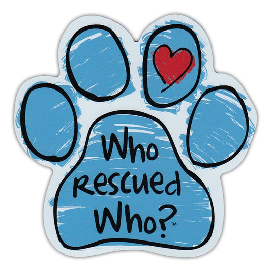 Magnet, Dog/Cat Paw, Who Rescued Who?, Blue Scribble Design, 5.5