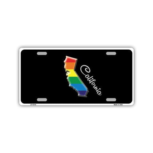License Plate, Metal Vanity Tag Cover, Rainbow Gay Pride Flag California, 12