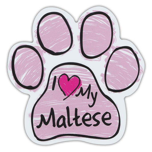 Magnet, Dog Paw, Pink Scribble, I Love My Maltese, 5.5