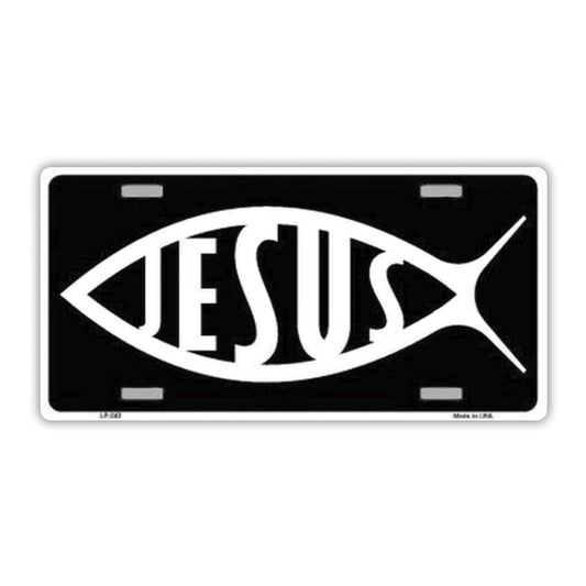 License Plate, Metal Vanity Tag Cover, Jesus Ichthys, Ichthus (Fish Symbol), 12