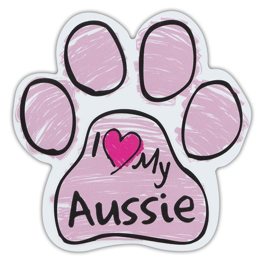 Magnet, Dog Paw, Pink Scribble, I Love My Aussie, 5.5