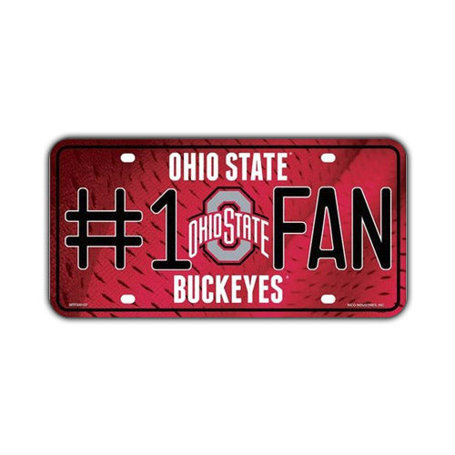 License Plate, Metal Vanity Tag Cover (Embossed), #1 Fan Ohio State Buckeyes, 12