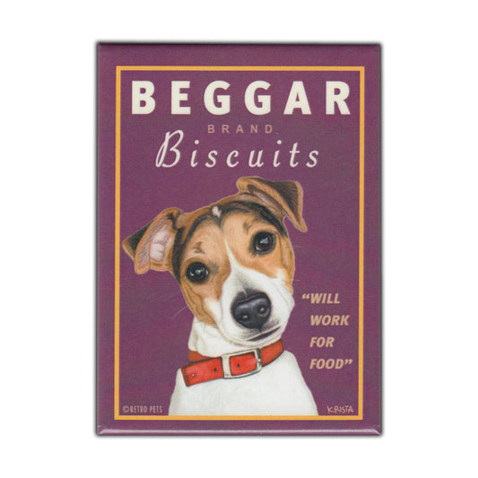 Magnet, Refrigerator Magnet, Beggar Biscuits, Jack Russell Terrier Dog, Vintage Advertising Art, 2.5