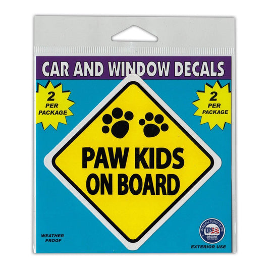 Window Decals, 2-Pack, Caution Paw Kids On Board, 3
