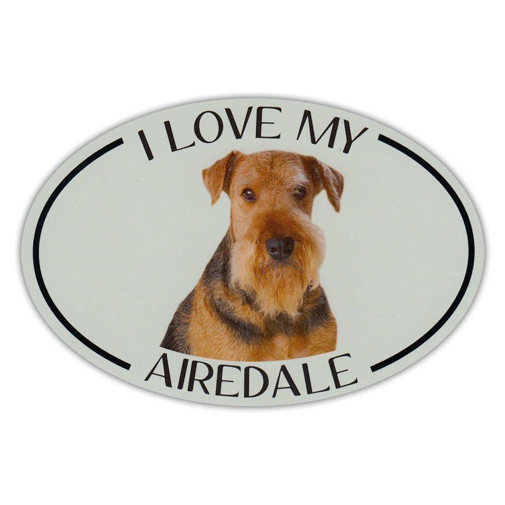 Oval Dog Magnet - I Love My Airedale