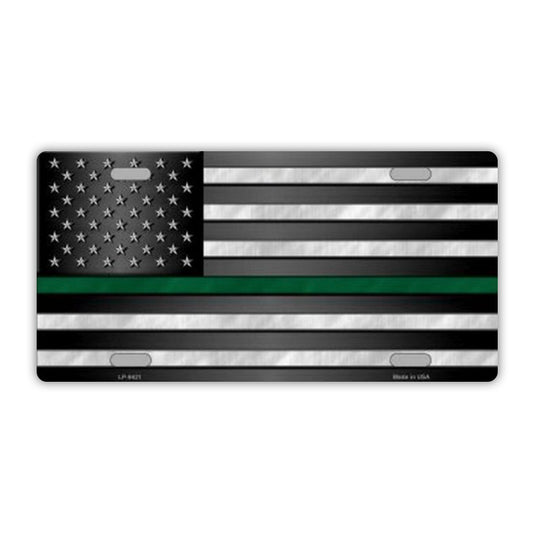 License Plate, Metal Vanity Tag Cover, United States Flag Thin Green Line, Border Patrol Agents, 12