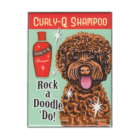 Magnet, Refrigerator Magnet, Curly-Q Shampoo, Labradoodle Dog (Chocolate), Vintage Advertising Art, 2.5