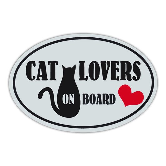 Magnet, Oval, Cat Lovers On Board, 6
