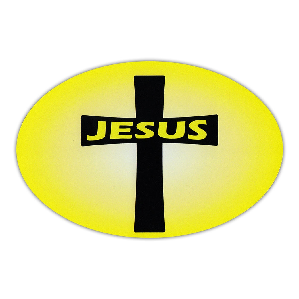Oval Magnet - Jesus (Yellow, Black Cross)