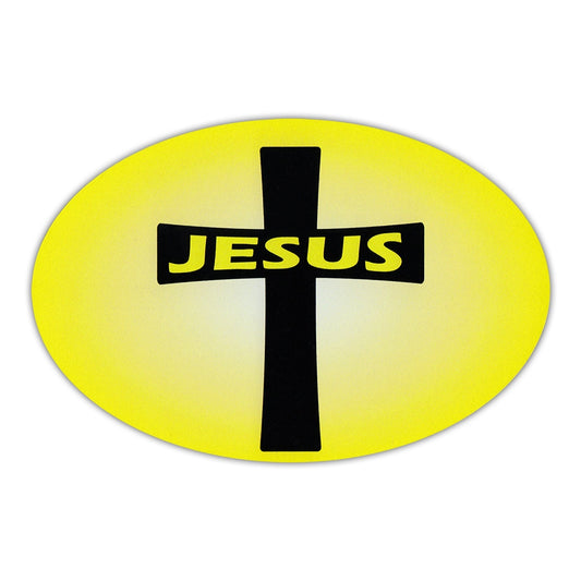 Magnet, Oval, Jesus (Yellow, Black Cross), 6