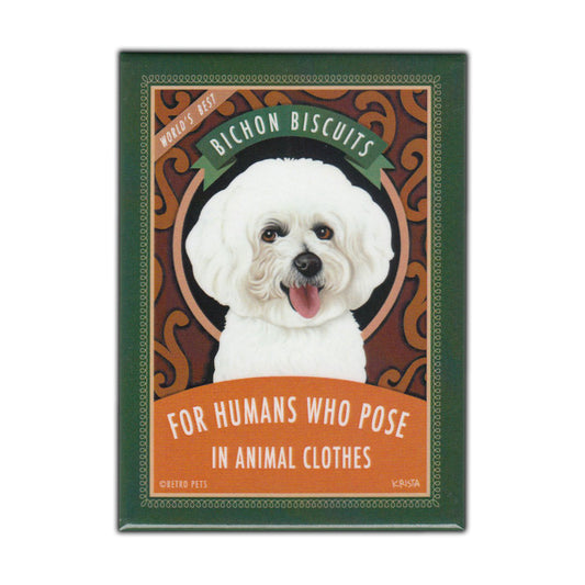 Magnet, Refrigerator Magnet, Bichon Biscuits, Bichon Frise Dog, Vintage Advertising Art, 2.5