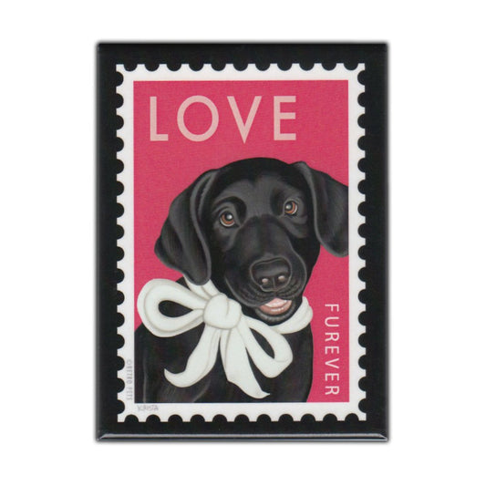 Magnet, Refrigerator Magnet, Postage Stamp Dog Series, Black Lab (Labrador Retriever), Vintage Advertising Art, 2.5