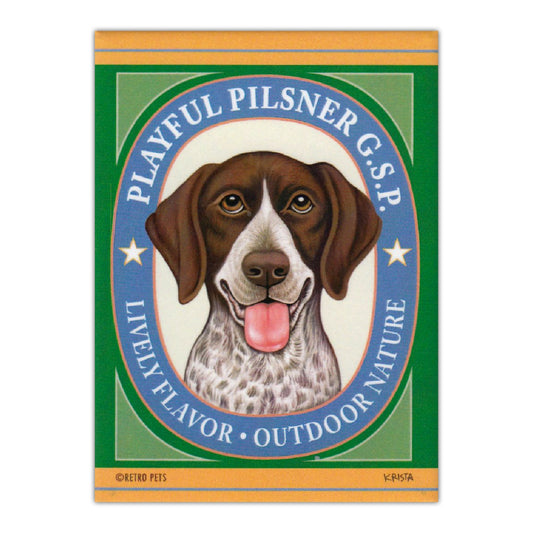 Magnet, Refrigerator Magnet, Playful Pilsner, German Shorthaired Pointer, 2.5