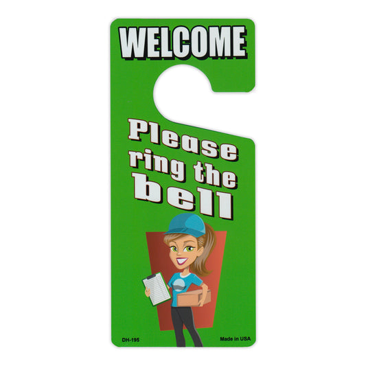 Door Knob Hanger, Metal, Welcome, Please Ring The Bell (Package, Food Delivery), 4