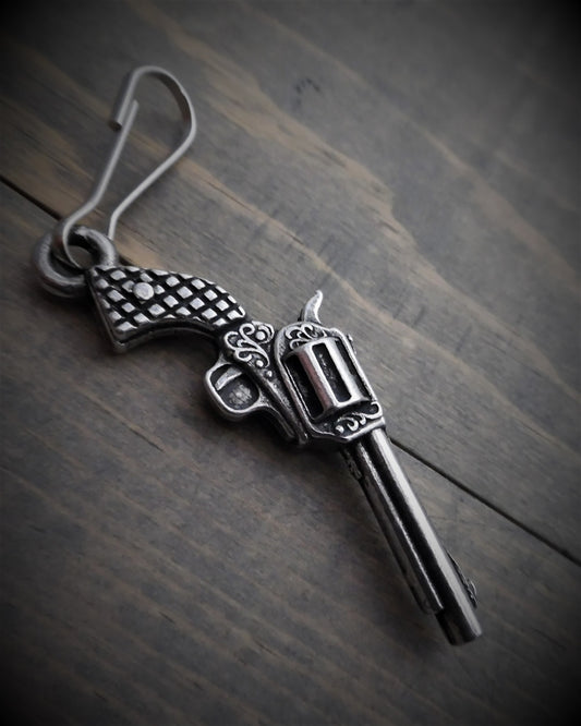 Zipper Pull, Metal, Gun Revolver Pistol, .75