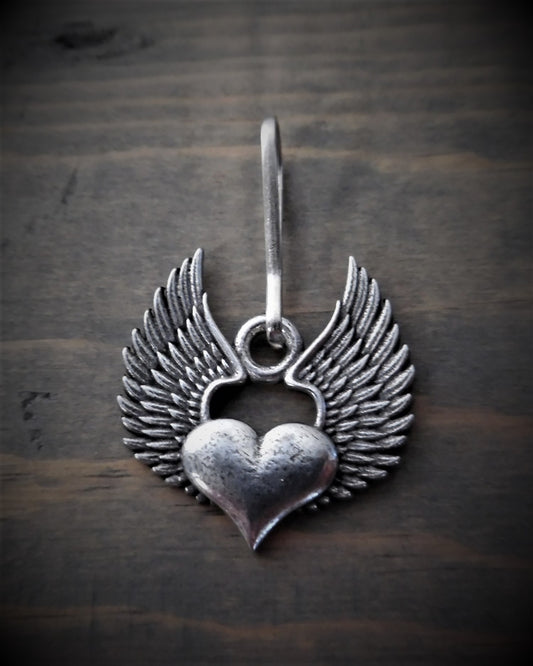 Zipper Pull, Metal, Heart With Angel Wings, 1.25
