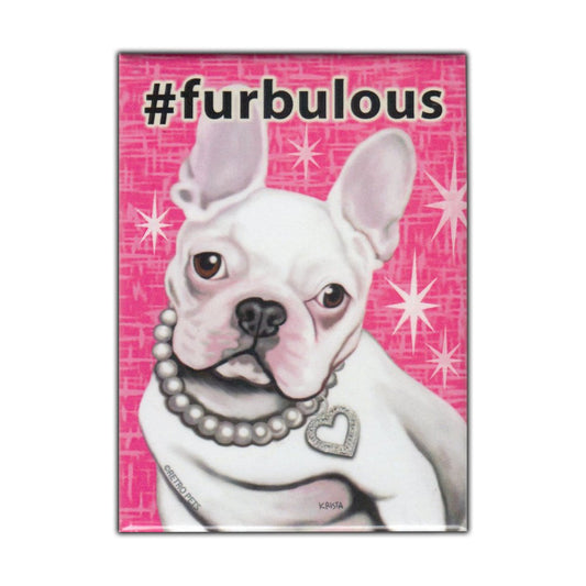 Magnet, Refrigerator Magnet, Hashtag Dog Series, French Bulldog (White), Vintage Advertising Art, 2.5