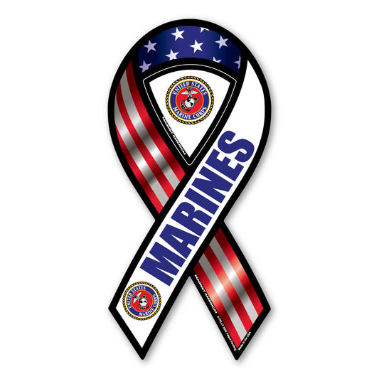 Magnet, Ribbon Shaped Magnet, United States Marines, USMC, United States Flag, 3.75