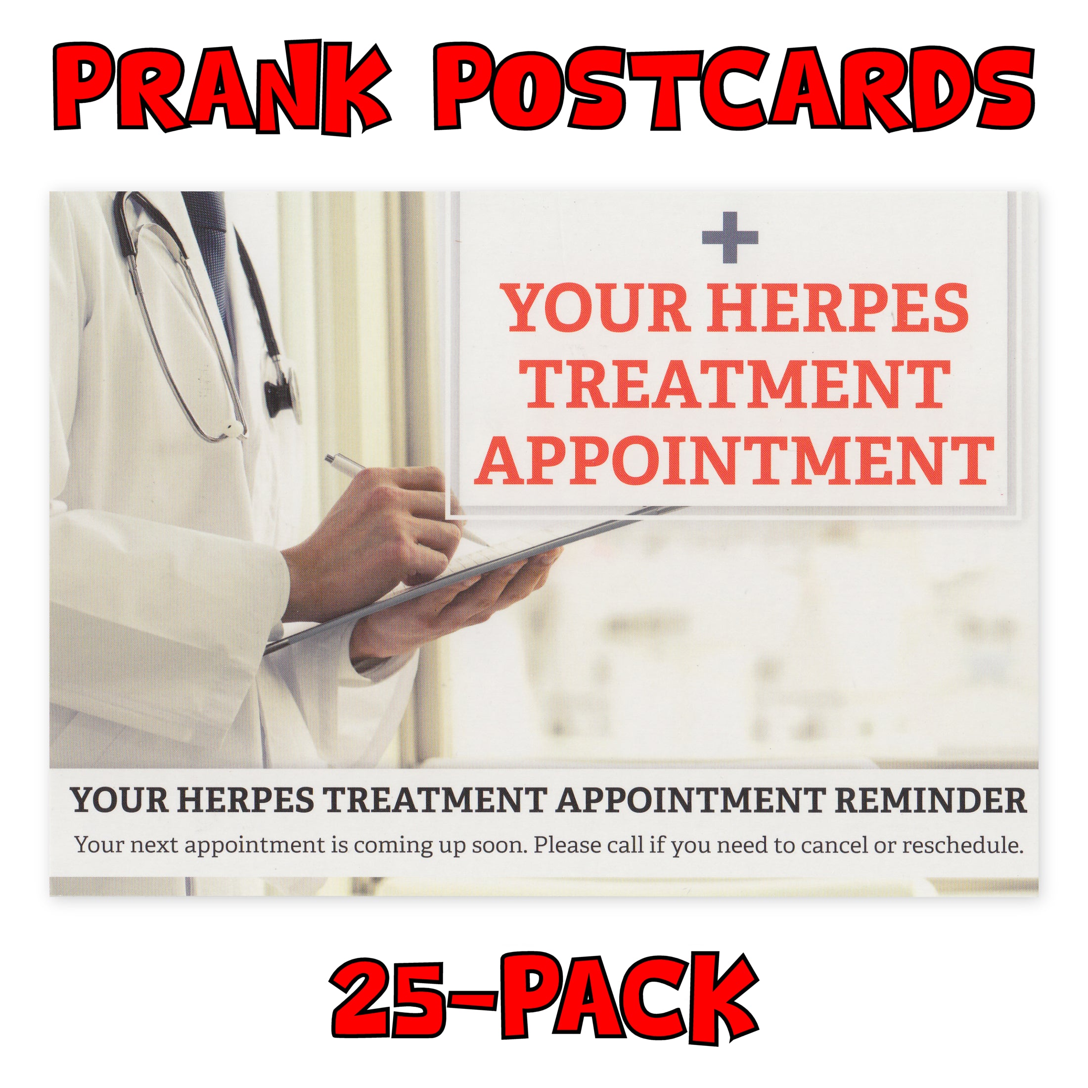 Prank Postcards (25-Pack, Herpes Treatment Appointment)