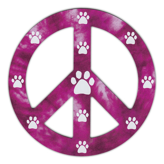 Magnet, Peace Sign, Reddish/Purple Design w/Paws, 4.75
