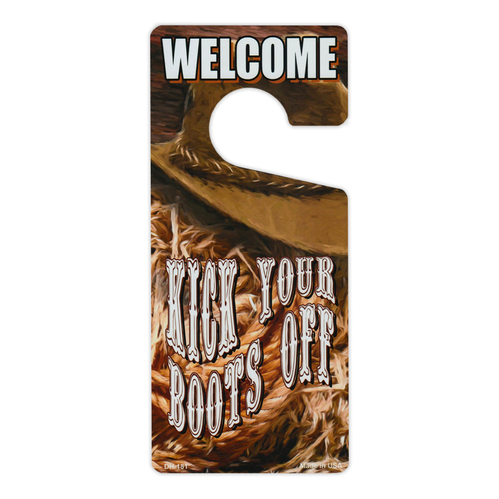 Door Tag Hanger - Welcome, Kick Your Boots Off (4" x 9")