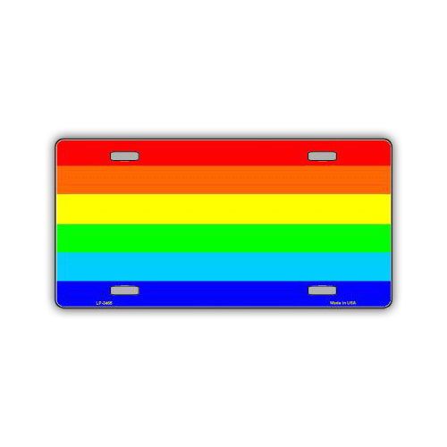License Plate, Metal Vanity Tag Cover, Rainbow Pride Flag, 12