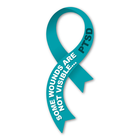Magnet, Ribbon Shaped Magnet, PTSD Awareness, Some Wounds Not Visible (Stylized Ribbon Design), 2.5