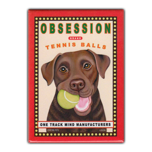 Magnet, Refrigerator Magnet, Obsession Tennis Balls, Chocolate Lab, 2.5