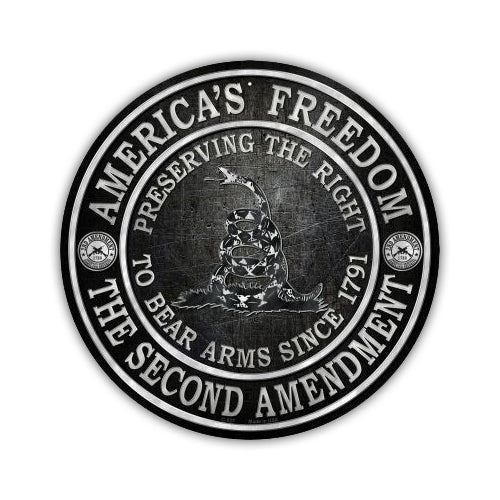 Aluminum Metal Sign - 2nd Amendment Gadsden Flag (12" Round)