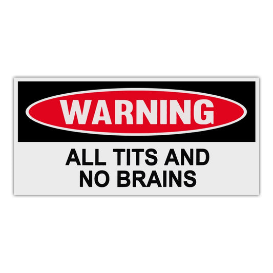 Sticker, Funny Warning Sticker, All Tits and No Brains, 6