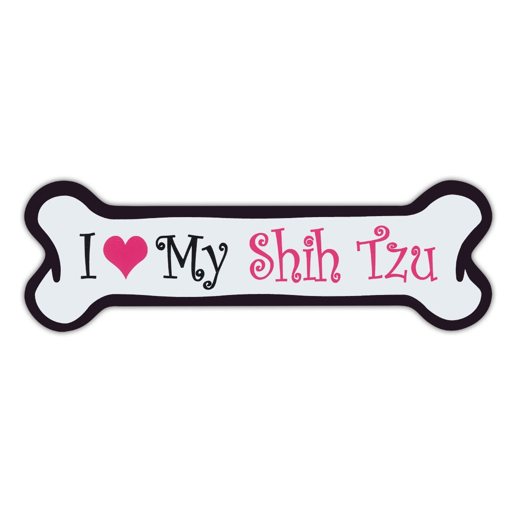 Pink Dog Bone Magnet - I Love My Shih Tzu