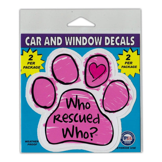 Window Decals, 2-Pack, Who Rescued Who?, Pink, 4.25