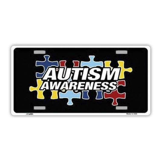 License Plate, Metal Vanity Tag Cover, Autism Awareness Puzzle Pieces, 12