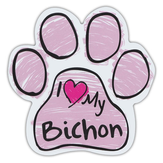 Magnet, Dog Paw, Pink Scribble, I Love My Bichon, 5.5