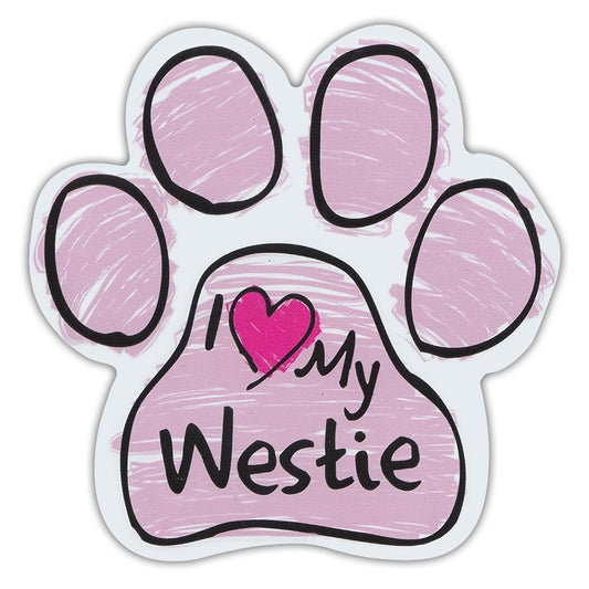 Magnet, Dog Paw, Pink Scribble, I Love My Westie, 5.5