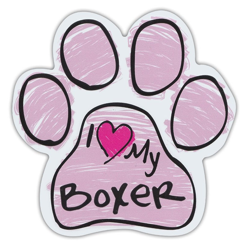 Pink Scribble Dog Paw Magnet - I Love My Boxer