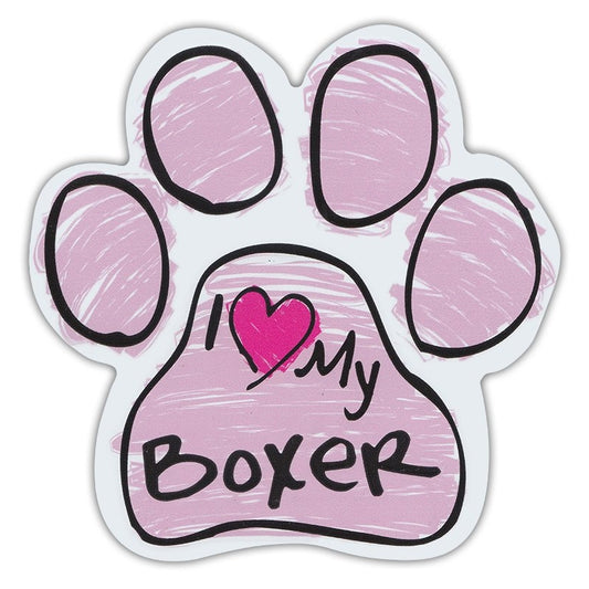 Magnet, Dog Paw, Pink Scribble, I Love My Boxer, 5.5