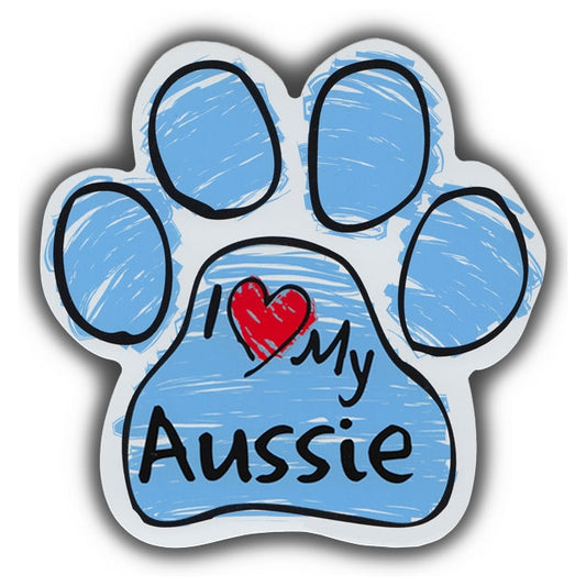 Magnet, Dog Paw, Blue Scribble, I Love My Aussie, 5.5