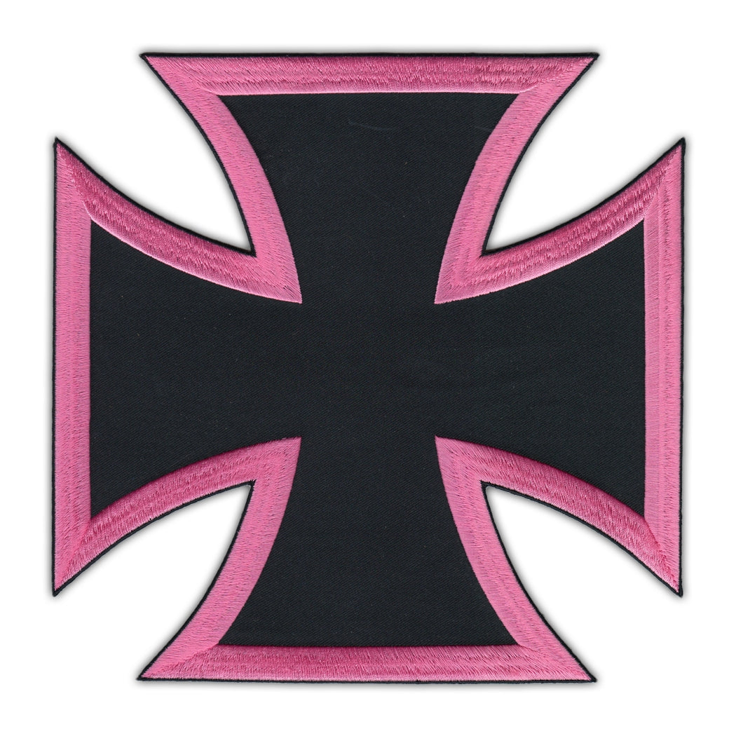 Patch - Motorcycle Biker Jacket/Vest Patch (Back Patch) - Pink and Black Maltese Cross 