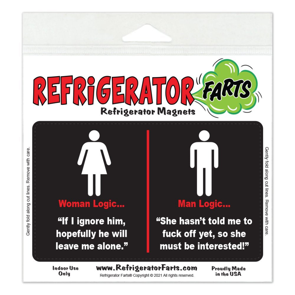 Funny Refrigerator Magnet, Man Versus Woman Sex Logic, 5" x 3"