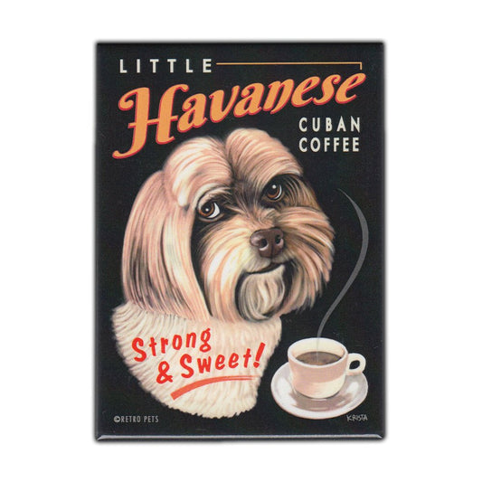 Magnet, Refrigerator Magnet, Little Havanese Cuban Coffee, Dogs, Vintage Advertising Art, 2.5