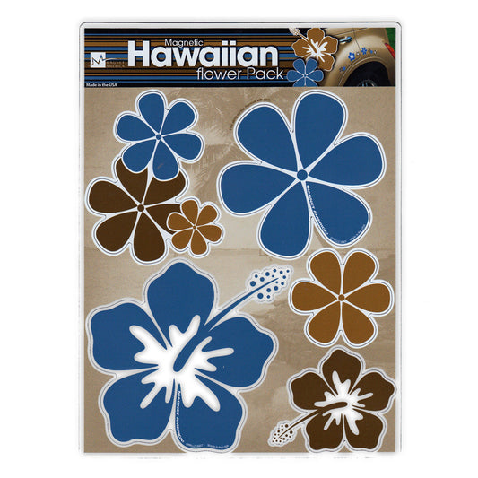 Magnets, Magnet Pack, Set of 5, Blue/Brown Hawaiian Flowers, 2