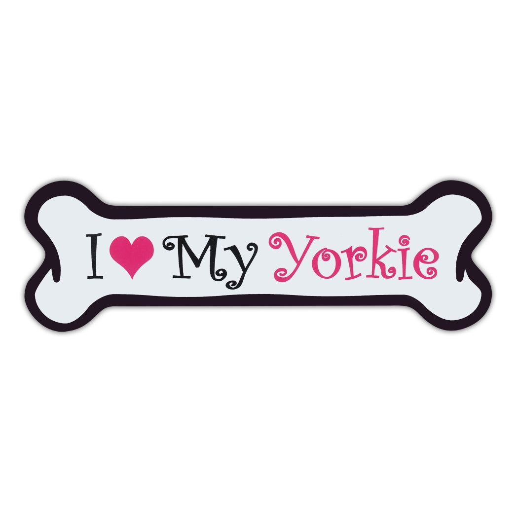 Pink Dog Bone Magnet - I Love My Yorkie