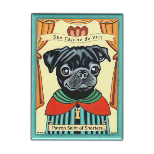 Magnet, Refrigerator Magnet, Patron Saint Dog Series, Pug (Black), Vintage Advertising Art, 2.5