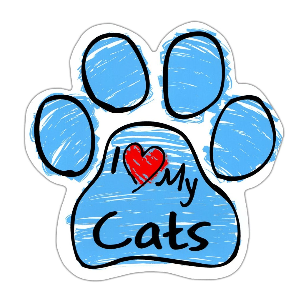 Blue Scribble Cat Paw Magnet - I Love My Cats