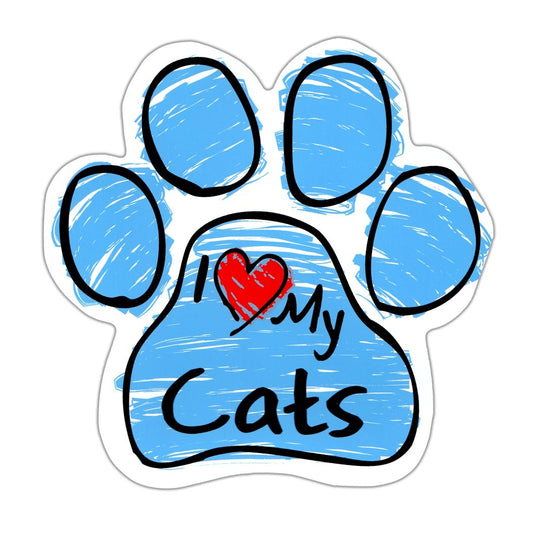 Magnet, Cat Paw, Blue Scribble, I Love My Cats, 5.5