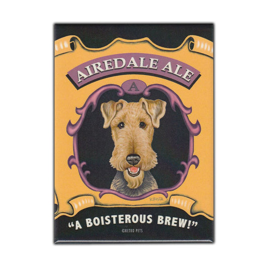 Magnet, Refrigerator Magnet, Airedale Ale, Airedale Terrier Dog, Vintage Advertising Art, 2.5