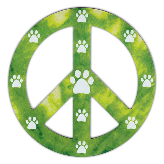 Magnet, Peace Sign, Green Design w/Paw Prints, 4.75