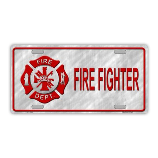 License Plate, Metal Vanity Tag Cover, Fire Fighter, Fire Department, 12